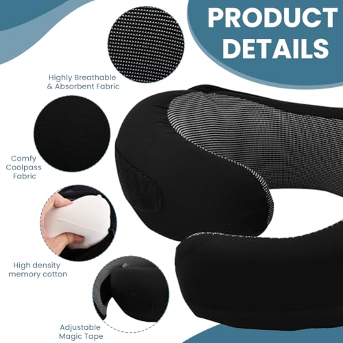 Image of Travel Pillow - Hooded Neck Pillow for Travel, Airplane Neck Pillows Stowable Hood, Memory Foam Head Chin Support Pillows for Office /Airplane /Car(Color:Black)