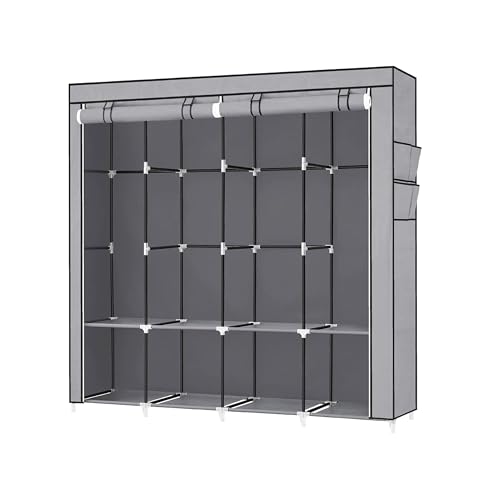 Baroni Home Armoire en tissu pliable, peu encombrante, avec structure en fer, pour chambre à coucher, placard, gris (armoire - 8 compartiments)