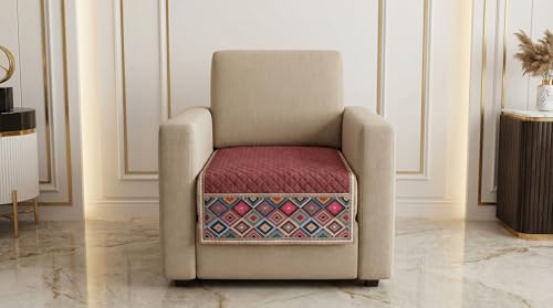 Image of Velvet Quilted Sofa Cover Mat Seat & Back, 3+1+1 Set, Total L115in H32in (3+1+1), Piyazi Color,Anti Skid Backing, 6in Hanging Strap Design, Washable Soft, Style -Piyazi-S311