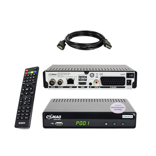 COMAG SL65T2 DVB-T2 Receiver, Freenet TV (Private Sender in Full-HD), PVR Ready, Digital, Full-HD 1080p, HDMI, SCART, Mediaplayer, USB 2.0, 12V tauglich, 1,5m HDMI Kabel