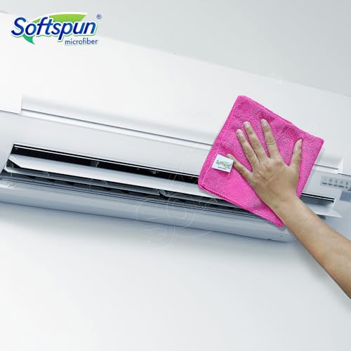 Image of SOFTSPUN Microfiber Cleaning Cloths, 50X50 cms 5pcs Towel Set 340 GSM Pink! Highly Absorbent Lint and Streak Free Multipurpose Wash Cloth for Kitchen Car Window Stainless Steel Silverware.