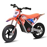 OLALA Electric Dirt Bike for Kids Aged 3-7, 150W Racing Grade Electric Motorcycle, Up to 8MPH & 2 Speed Settings, Safe Disc Brakes, 12'' Off-Road Knobby Tires, Orange