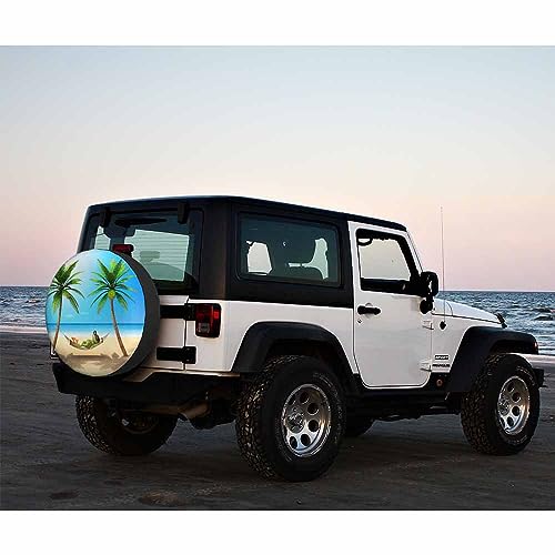 Image of Green Frog Spare Tire Cover Beach Sunbath Hammok Relax Palm Tree Sky Weatherproof Universal Wheel Protectors Camper Tire Covers for Trailer Rv Travel(17 inch)
