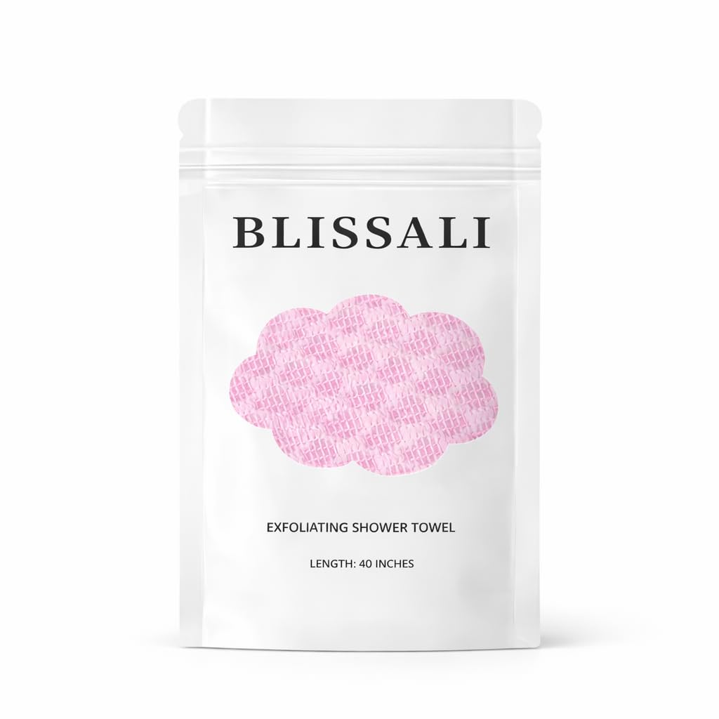 Blissal Exfoliating Shower Towel – Deep Exfoliating, Soft & Gentle Quick-Drying Body Scrub Towel pink.