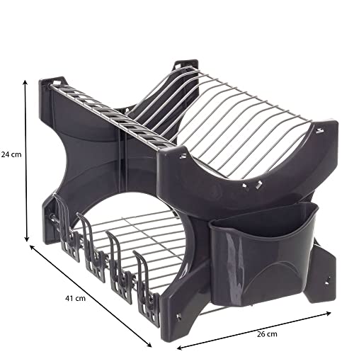 Escorredor de Pratos com Porta Copos e Porta Talher Aramado Roma Plus Metalic com Concreto