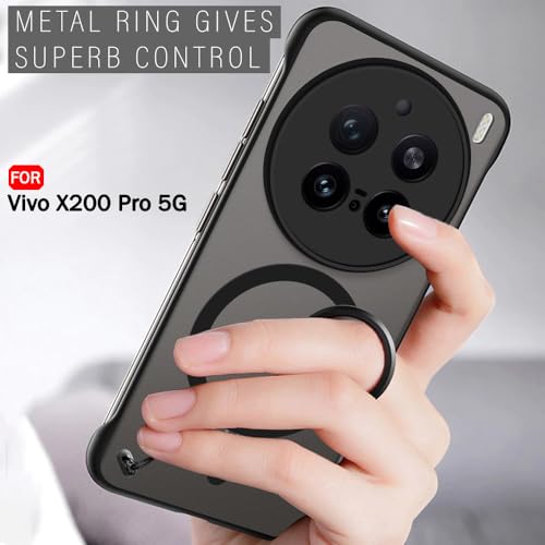 Image of TheGiftKart Hybrid Ultimate Slim Back Case Cover for Vivo X200 Pro 5G Compatible with MagSafe | Frosted Matte Translucent Hard Back Case Cover for Vivo X200 Pro 5G (PC & TPU, Black Sides)