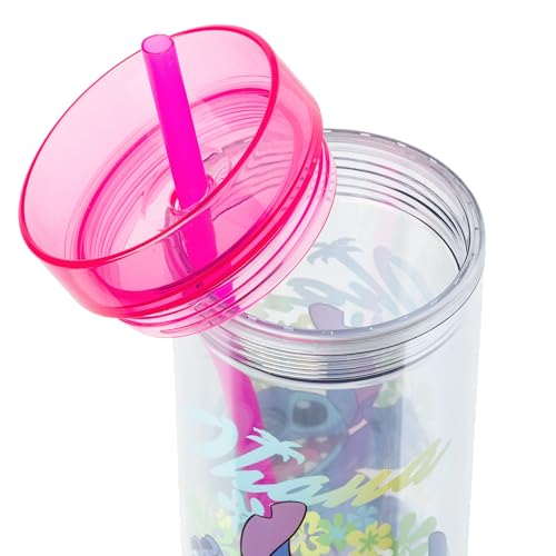Image of Silver Buffalo Disney Lilo and Stitch inchOhana Forever inch Tall Plastic Tumbler, 20 Ounces