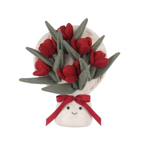 Apricot Lamb Bouquet de roses - Jouets en peluche pour enfants - Doudou doux et mignon pour bébé fille et garçon - Bouquet de roses moelleux - Fleur rouge - 30 cm