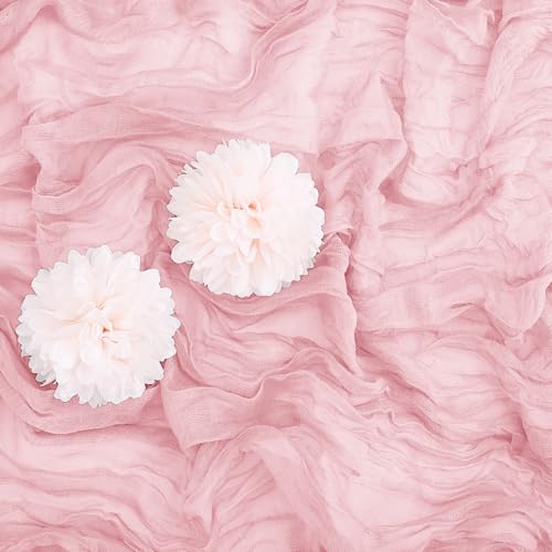 Aktor 12 Pack Pink Table Runner Boho Cheesecloth Table Runner Semi Sheer Gauze Fabric Runners for Wedding Birthday Baby Shower Party Boho Table Decoration（Pink） by Aktor - Used condition - Image 2
