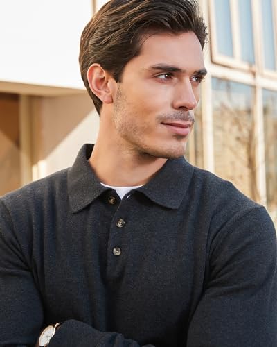 Image of Kallspin Mens 100% Cotton Polo Sweater Long Sleeve Button Down Knit Pullover Relaxed Fit Collared Casual Tops