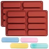 2Pcs Finger Biscuit Chocolate Molds, 16-Cavity Nonstick Cereal Bar Silicone Molds, BPA Free Twinkie Cake Pan for Baking Eclair Bread Muffin Soap, 10.9 x 6.7 x 0.8 inches, Brick Red