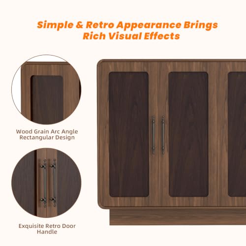 Image of 65.7 inch Sideboard Buffet Cabinet, Credenza Storage Cabinet Walnut & Espresso