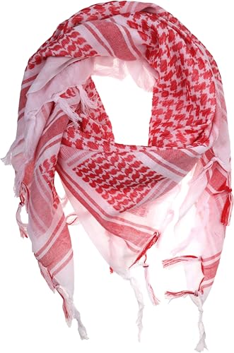 VIVIAN & VINCENT Shemagh Tactical Desert Scarf Keffiyeh Cotton Scarf Wrap for Men And Women Red White