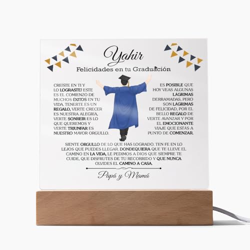 Lámpara con Mensaje de Amor De Graduación - PERSONALIZADO - Felicidades En Tu Graduación, Regalo Emotivo para Hijo o Hija, Placa de Acrílico con Mensaje de Amor, Regalos de Graduación de Universidad y High School - Edición Limitada, College Graduation Gift Daughter, Graduation Gifts Her Personalized, Grad for Son, High School Grad Gift for Son, Personalizada 2026 con Luz LED (Masculino)