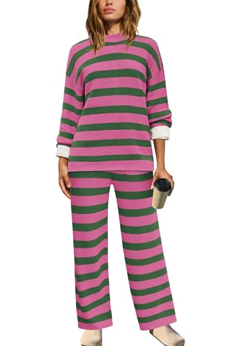 Panadila Womens Oversized Lounge Sets Striped Sweater Set 2 Piece Pajama Set Long Sleeve Top and Pants with Pockets3