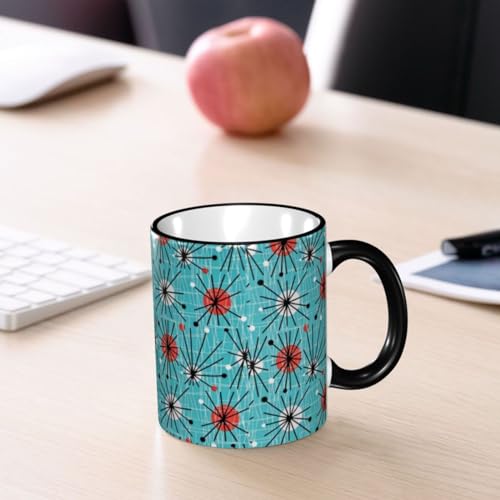 QICITTY Mid Atomic Stars Starbursts Century Ceramic Coffee Mug Tea Cup Fun Novelty, 11 OZ, Black