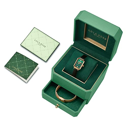 Image of Lola Rose Dainty Women's Wrist Watch: Green Malachite Dial, Wrapped by Stylish Gift Box, Elegant Present for Ladies and Loved Ones