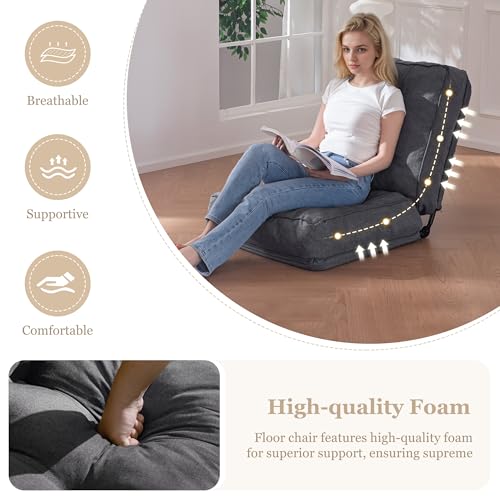 YOSHOOT Oversized Floor Chair with Back Support, Gaming Floor Seating, Adjustable Floor Sofa, Meditation Chair with Tufted Cushion, for Reading Meditating Sleeping, Dark Grey - Thumbnail 5
