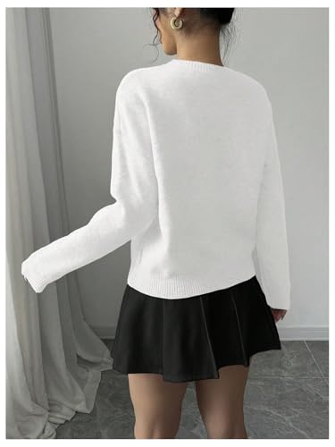 Image of RoseSeek Women's 3D Floral Appliques Crewneck Sweaters Long Sleeve Drop Shoulder Pullovers Elegant Knit Tops