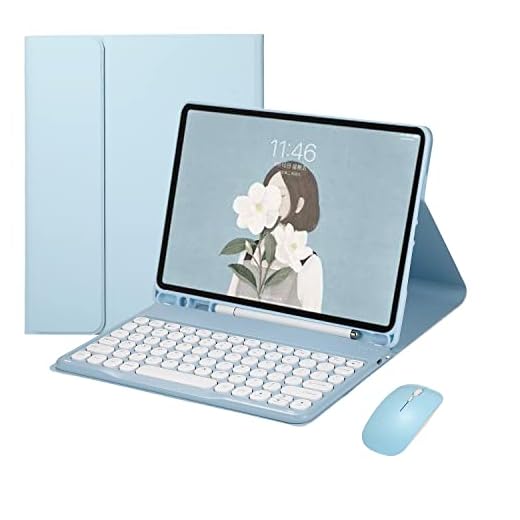 SAMTUNK Capa teclado Samsung Galaxy Tab S6 Lite 10.4" 2022/2020, Capa teclado Retro com teclas redondas e mouse Teclado colorido bonito Teclado sensível ao removível Capa -azul