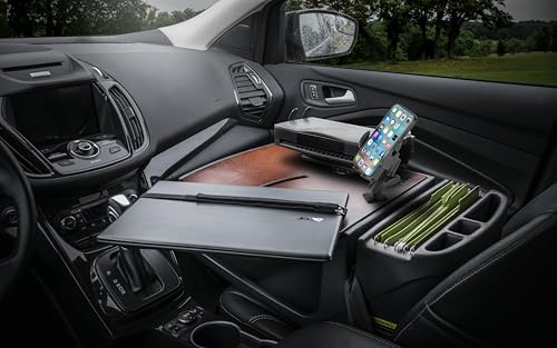 Image of AutoExec AE-RMCD-PI-PM-PS-21M Roadmaster Car Desk for Your Vehicle Workstation and Mobile Office, Mahogany with 400 watt Power Inverter, Phone Mount and Printer Stand | 400 Watt Power Inverter, Phone Mount, Printer Stand, Vehicle Workstation and Mobile Office