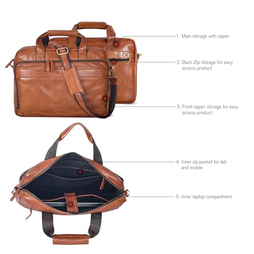Image of Oak Leathers Leather Messenger Bag for Men and Women - Laptop Briefcase Bag For College, Office, Adjustable Shoulder Strap