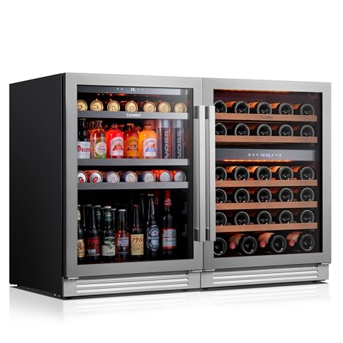 Image of Ca'Lefort 24 Inch Wine & Beverage Refrigerator Bundle, 220 Cans & 52 Bottles Dual Zone 34-65F Temp Control, Glass Door & 3-Color LED, Built-in or Freestanding for Home Bar Kitchen (2 Units)