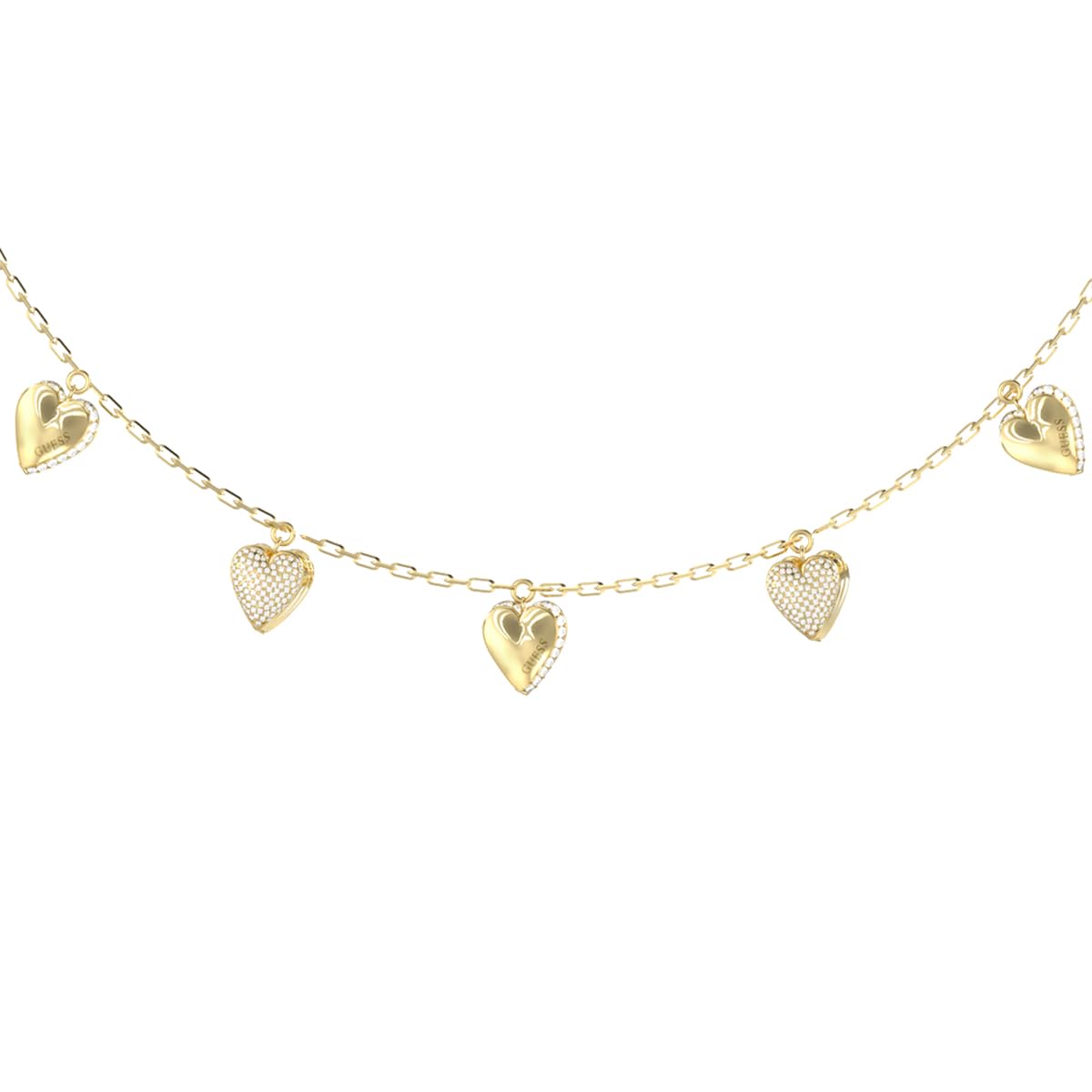 GUESS collar By Your Side 16-18" Heart Charms Necklace Yellow Gold dorado
