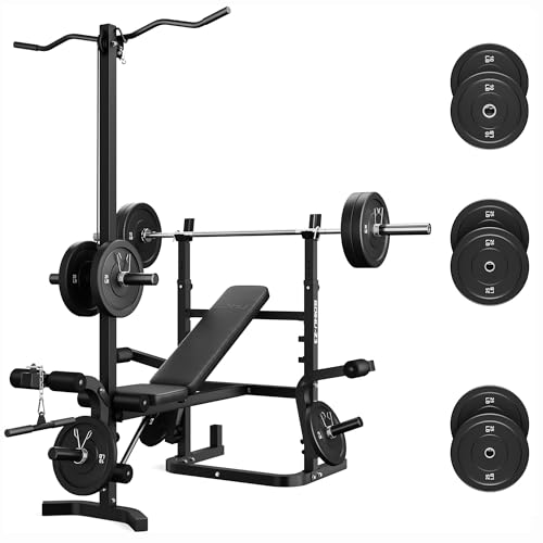 Goimu Z3 900LBS Olympic Weight Bench Set with Leg Extension, 9 in 1 Workout Press with Preacher Curl Pad and LAT Pulldown, Multi-Function Strength Training Bench for Home Gym