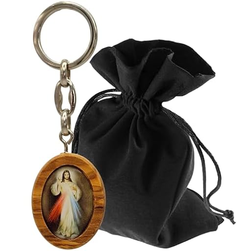 Lunexus Llavero con imagen de Jesús Misericordioso, madera de olivo, bendecida, regalo para cristianos y peregrinos, decoración religiosa para coche, comunión y confirmación, madera de olivo, 10 cm | Ya disponible en tu tienda friki favorita! En mundofriki.es!