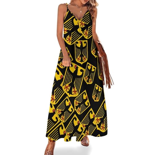 German Coat of Arms Casual Maxi Dresses for Women V Neck Adjustable Long Sundress Sexy Cami Dress