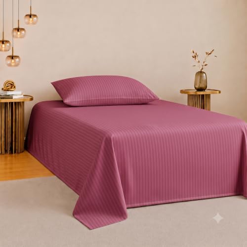 Image of Satin Striped Glace Cotton Single bedsheet with 1 Pillow Cover | Soft & Smooth Finish | Single Bed bedsheet 90 x 60 Inch | Pillow Cover 18 x 28 Inch | Breathable, Fade Resistant