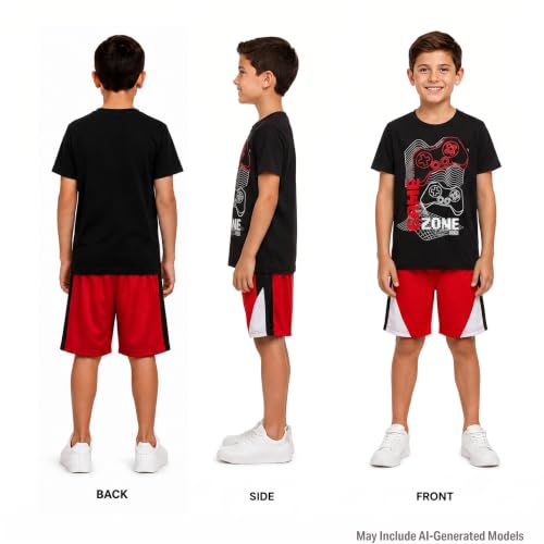 Image of Pro Athlete Active Boys Short Sets - 2 Piece Performance Crewneck Short Sleeve T-Shirt and Shorts Boys Athletic Sets (8-16)