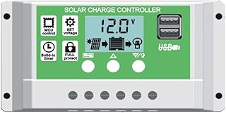 Y&H 20A ソーラーパネル充電コントローラー 12V 24V 鉛蓄電池/リチウム電池用 デュアルUSBバックライト付きLCDディスプレイとタイマー設定オン/オフ時間付き