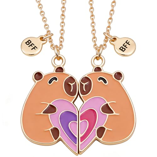 Cute Capybara Necklace BFF Necklaces for 2 Matching Capy-bara Pendant Neck-lace Best Friends Friendship Animal Charm Pendant Necklace with Adjustable Chain Funny Animal Jewelry Gift for Capybara Lover