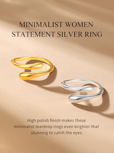 Bestyle Silver Birthstone Ring for Women, Dainty Sterling Silver Teardrop Ring Open Adjustable Band Ring, Love Statement TOI et Moi Ring Promise Ring for Her2