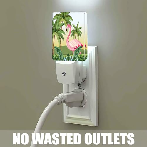 Image of Tropical Flamingo Cartoon Night Light, Dusk to Dawn Smart Sensor Nightlight for Bedroom Bathroom Kitchen Hallway Stairs Hallway, Plug-in, Energy Efficient Decor Desk Lamp Gifts