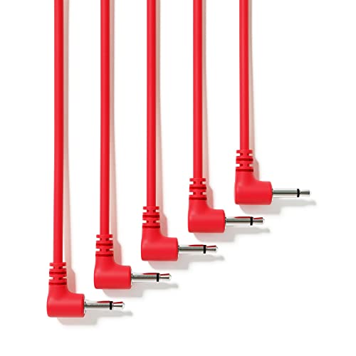 Excelvalley - 5-Pack - Cavi Modulari Mono Patch Ad Angolo Retto - 3,5Mm 1/8" Eurorack Sintetizzatore [Rosso - 20 Cm - 8"]