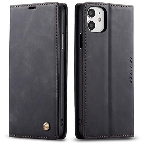 QLTYPRI Case for iPhone 11, Vintage PU Leather Wallet Case Card Slot Kickstand Magnetic Closure Shockproof Flip Folio Book Case Cover for iPhone 11 - Black Cover