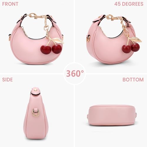 Image of JQWSVE Small Top Handle Bags for Women Mini Purses Cute Ladies Handbags Crescent Mini Crossbody Bags with Cherry