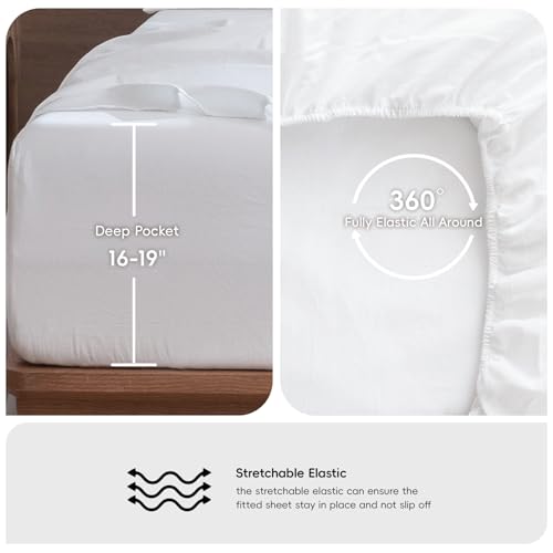 Image of MooMee Sheet Set 100% Washed Cotton Linen-Like Extra Deep Pocket Full | Relaxed Linen-like Texture. Soft, Breathable & Lightweight Comfort. 15-19 inch Extra Deep Pocket with All-around Elastic