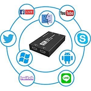 Video Capture Card, Audio Capture Card, USB 3.0 Capture Card 4K HDMI Loop-Out, 1080P 60FPS Videospiel-Capture für Streaming, Gaming und Broadcasting Xbox/PS4/PS5/OBS/Kamera/PC