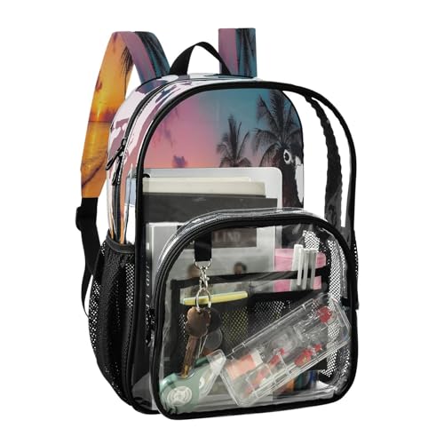 Tropical Beach Clear Backpack - Stadium Approved Large 15.7-inch Waterproof Transparent Bag for Sports, Concerts, Work, Travel#632