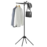 SONGMICS Clothes Airer, Clothes Drying Rack with 3 Rotatable Arms for Hangers, 4-Leg Indoor Folding Laundry Rack, Stainless Steel, for 27 Pieces of Clothes, 150 cm High, Black LLR510B01