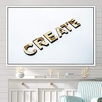 Framed Canvas Wall Art Word Panels 3D Fun Industrial Inspirational Metallic Multicolor Pop Art Typography - 16x24 inches
