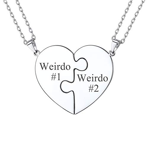 U7 Sterling Silver Best Friend Necklace Set Split Heart Pendant Sister BFF Friendship Jewelry Couples Necklaces for Weirdo Necklaces Men Women