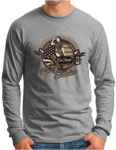 T-shirt manches longues homme OM3 Retro Pin Up Soldier t-shirt vintage gris