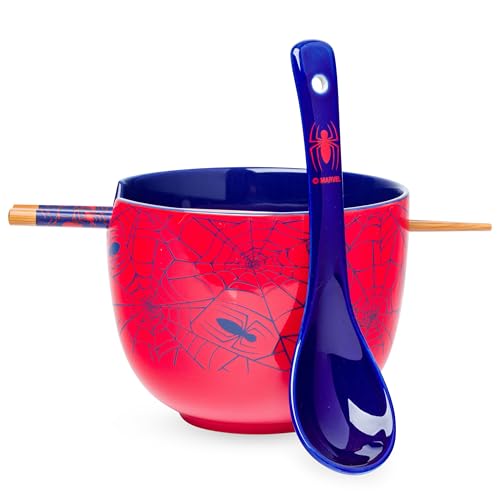 Silver Buffalo Spiderman Spidey Webs and Icons Bol à ramen en céramique avec baguettes et cuillère, 500 ml