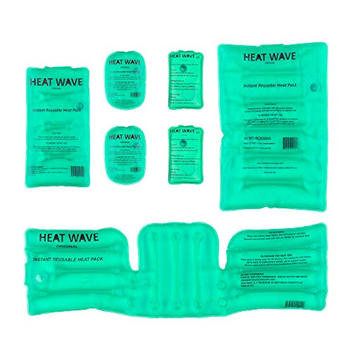 HEAT WAVE Instant Reusable Heat Packs & Hand Warmers - 2 Original & 2 Large XT Hand Warmers, 1 Medium, 1 Large, and 1 Neck/Shoulder/Back - Click Heat - Premium Medical Grade - Made in USA