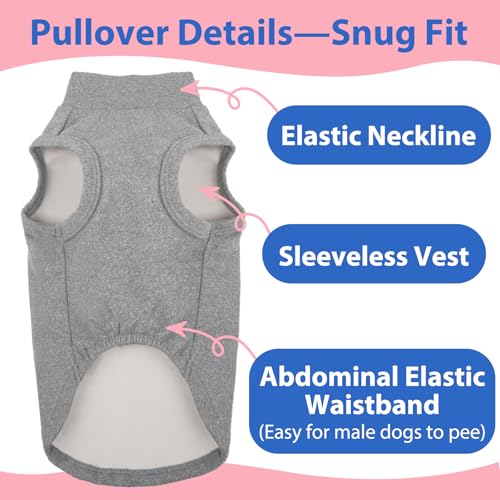 Image of Stretch Fleece Dachshund Sweater for Chilly Days, Grey, L | Warm Sleeveless Dachshund Clothes, Lightweight Breathable Pullover Sweatshirts for Outdoor Movement, Wiener Dog Clothes